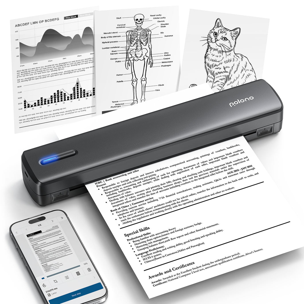 POLONO Portable Printer Wireless for Travel, D810 Bluethooth Thermal Printer Support for 8.5